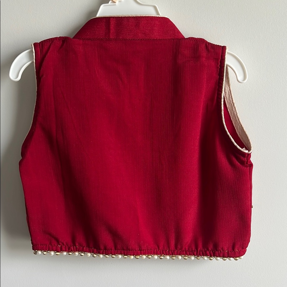 4 Piece Elegant Red and Cream Kids Punjabi Salwar Suit - Picture 9 of 10